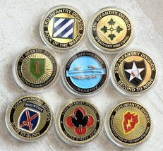 8 Pcs US Army Collector Coin Army Infantry Division 1st 2 3rd 4th 10th 25t 43rd - £89.00 GBP