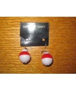 2 PAIRS OF NEW HAND-MADE FISHING BOBBERS EARRINGS WITH STAINLESS STEEL E... - £10.11 GBP