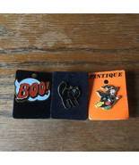 Vintage Halloween novelty lapel pins flying witch cat boo pins  - $19.75
