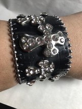 Genuine Leather Rhinestone Studs and Cross Decoration Wrist cuff 7”-8” - $31.50