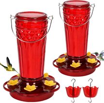 Beautiful Outdoor Glass Hummingbird Feeder Set - 14oz, Easy to Clean &amp; R... - $35.59