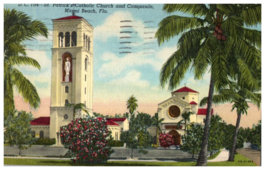 St Patricks Catholic Church and Campanile Miami Florida Postcard Posted 1955 - £4.96 GBP