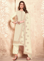 Beautiful Off White Chikankari Embroidered Pant Style Suit1340 - £49.43 GBP