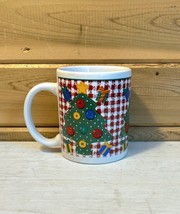 Christmas Tree Checkered Holiday Vintage 8 oz Coffee Mug - £16.29 GBP