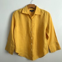 Faconnable Linen Shirt Womens M Yellow Long Sleeves Collared Button Up Boxy Top - £25.85 GBP