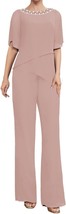 Womens Mother of The Bride Chiffon 2 Piece Pant Suit Set Size 16 Blush Pink - £51.41 GBP