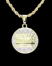 Round Iced Last Supper CZ Pendant 14k Gold Plated 24&quot; Rope Chain HipHop Necklace - £6.86 GBP