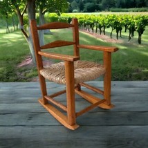 Wooden Rush Seat Doll Rocking Chair Rocker Woven Twine Vintage Handmade 10.5&quot;  - $29.69