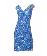 Chaps by Ralph Lauren Drape Front Ruched Dress Blue Floral Print S Small... - £55.78 GBP
