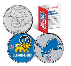 Detroit Lions * Retro &amp; Team Logo * Michigan Quarters 2-Coin Us Set Nfl Licensed - £8.32 GBP
