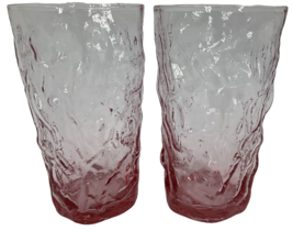2 Seneca Driftwood Heather Pink Crinkle Glasses Flat Tumblers Iced Tea MCM VTG - $49.49