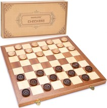 14inch Folding Wooden Game Set 8x8 Classic Checkerboard International Draughts B - $79.05