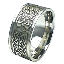 Norse Knotwork Ring Silver Stainless Steel Celtic Viking Wedding Band - £11.98 GBP