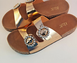 H2K KAREN STONE Buckle Ornament Rose Gold Fashion Slide Flip Flops Sanda... - $31.95