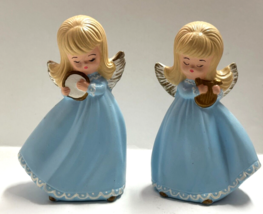 Chalkware Angels Playing instruments Tambourine &amp; Harp hand painted Vintage - £15.84 GBP