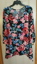 New! Women&#39;s Size 1X 2X STUDIO JPR Black &amp; Flowers Blouse Shirt Tunic Dr... - £15.94 GBP