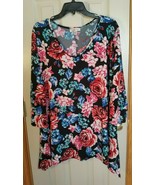 New! Women&#39;s Size 1X STUDIO JPR Black &amp; Flowers Blouse Shirt Tunic Dress... - €15,31 EUR
