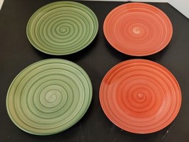 Swirl Hand Painted Collection Green &amp; Red 8 1/4&quot; Salad Plates ~ Lot of 4 - £16.92 GBP