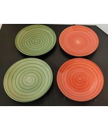 Swirl Hand Painted Collection Green &amp; Red 8 1/4&quot; Salad Plates ~ Lot of 4 - £16.88 GBP