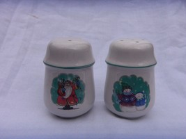 Santa Snowman Christmas Theme Salt &amp; Pepper Shakers Vintage Unused - £11.83 GBP