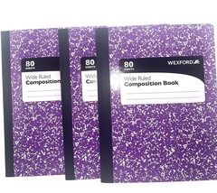 Wexford Composition Notebooks Wide Ruled 80 Page Marble Purple SET OF 3 - £4.29 GBP