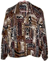 Womens Medium Zip Up Jacket Lightweight Black Brown Animal Leopard, EUC - £10.23 GBP