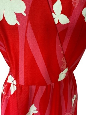 Vtg Malia Honolulu Maxi Dress Bright Pink White Butterfly Retro Tiki Boho Sz 8 Item image 10