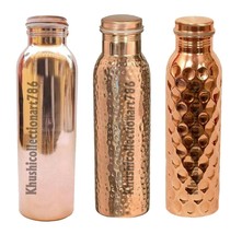 Copper Water Drinking Bottle Smooth Diamond Hammered Health Benefits 1000ML Each - £38.82 GBP