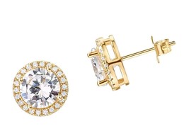 14K Gold Plated Sterling Silver Post Brilliant Round - - $49.51