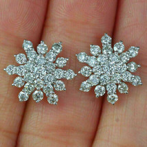 2.00 Ct Round Cut Diamond Snowflake Stud Earrings Women&#39;s 14K White Gold Over - £110.22 GBP