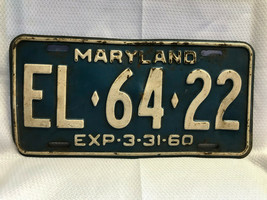 Maryland License Plate EL-64-22 Expired Plates 3-31-1960 - £23.59 GBP
