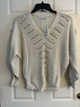 NWT New York &amp; Company V-Neck Sweater Top w Embellished Neckline Size S. (D4) - £27.09 GBP