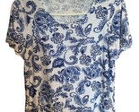Kim Rodgers Blouse Women Size S Floral Paisley  Knit Round Neck Blue White - $13.71
