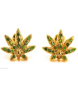 Weed Earrings Green Crystal Rhinestone Marijuana Leaf Kush Cannabis Post... - $15.37