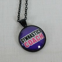 Gymnastics Coach Purple Red Sports Black Cabochon Pendant Chain Necklace Round - $3.00