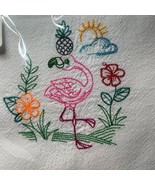Dishtowel Flamingo 100% Cotton Flour Sack Machine Embroidered Kitchen Di... - $13.52 CAD