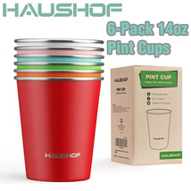 HAUSHOF 6 Pack 14oz Pint Cup Stainless Steel Cup Stackable Metal Beer Pi... - £32.98 GBP