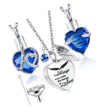 3 Pieces Heart Ashes Urn Necklace Ocean Crystal Steel - £46.22 GBP