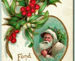 White Santa Fond Christmas Greetings Holly Embossed 1908 DB Postcard H4 - $9.85