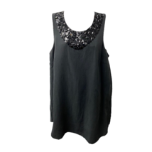 Kensie Womens Blouse Black Sleeveless Crew Neck Embellished Silk Blend L New - £22.32 GBP