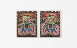 Royal Safari, Set of 2 Miniature Handmade Art Indian Royal Ethnic Folk Painting, - £144.56 GBP