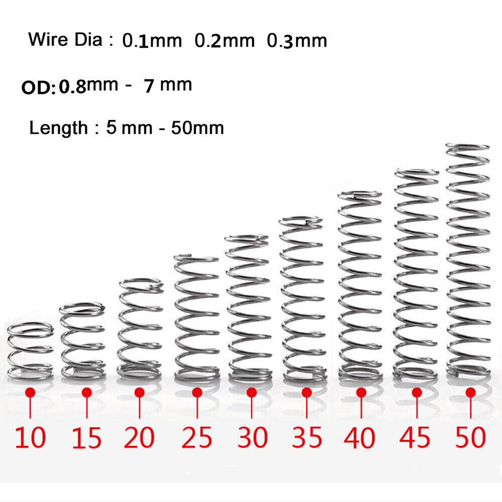 Compression Springs Wire Dia 0.1/0.2/0.3mm OD 0.8mm-7mm 304 Stainless Steel - $3.35+