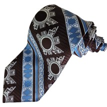 Oscar de la Renta Brown Blue Geometric Tie 4&quot; Wide Vintage Polyester - $23.99