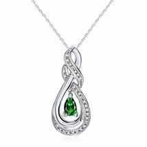 Pear Cut Emerald &amp; Sim Diamond Teardrop Pendant Sterling Silver Chain Necklace - £130.75 GBP