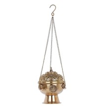 Brass Gold  Nepal Tibetan Buddhist Hanging Tibetan Incense Burner Carved Décor - £42.79 GBP