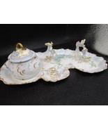 William Guerin Germany antiqueInkwell ceramic blue flowers and gold 10 x... - $2,352.09 MXN