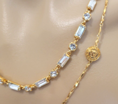 VERSACE Gold Tone Necklace with Two Strands including Medusas and Crystals 23&quot; - £970.94 GBP