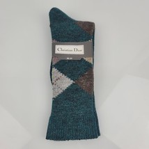 NOS Men Christian Dior Argyle Acrylic Socks Hunter Green Gray Vintage USA - £38.94 GBP