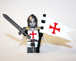 Minifigure Custom Toy Templar Knight with Banner Castle soldier - $5.70