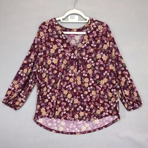 Vince Camuto Women&#39;s L Flowy Burgundy Floral Blouse Top, Puff Sleeve Cot... - $24.19